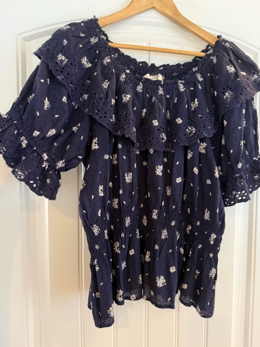 Universal Thread Navy Floral Ruffle Peasant Top - Picture 3 of 9
